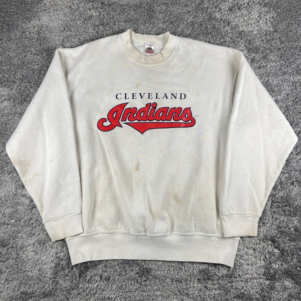 Vintage Cleveland Indians Sweatshirt Men XL White Fruit of the Loom Crew MLB 90s